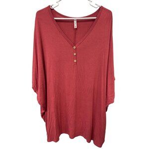 P and Rose Henley Tunic Top Plus Size 2X V Neck Oversized Relaxed Fit Essential